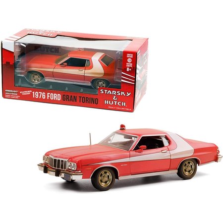 GREENLIGHT 1976 Ford Gran Torino Red with White 1 by 24 Scale Diecast Model Car 84121